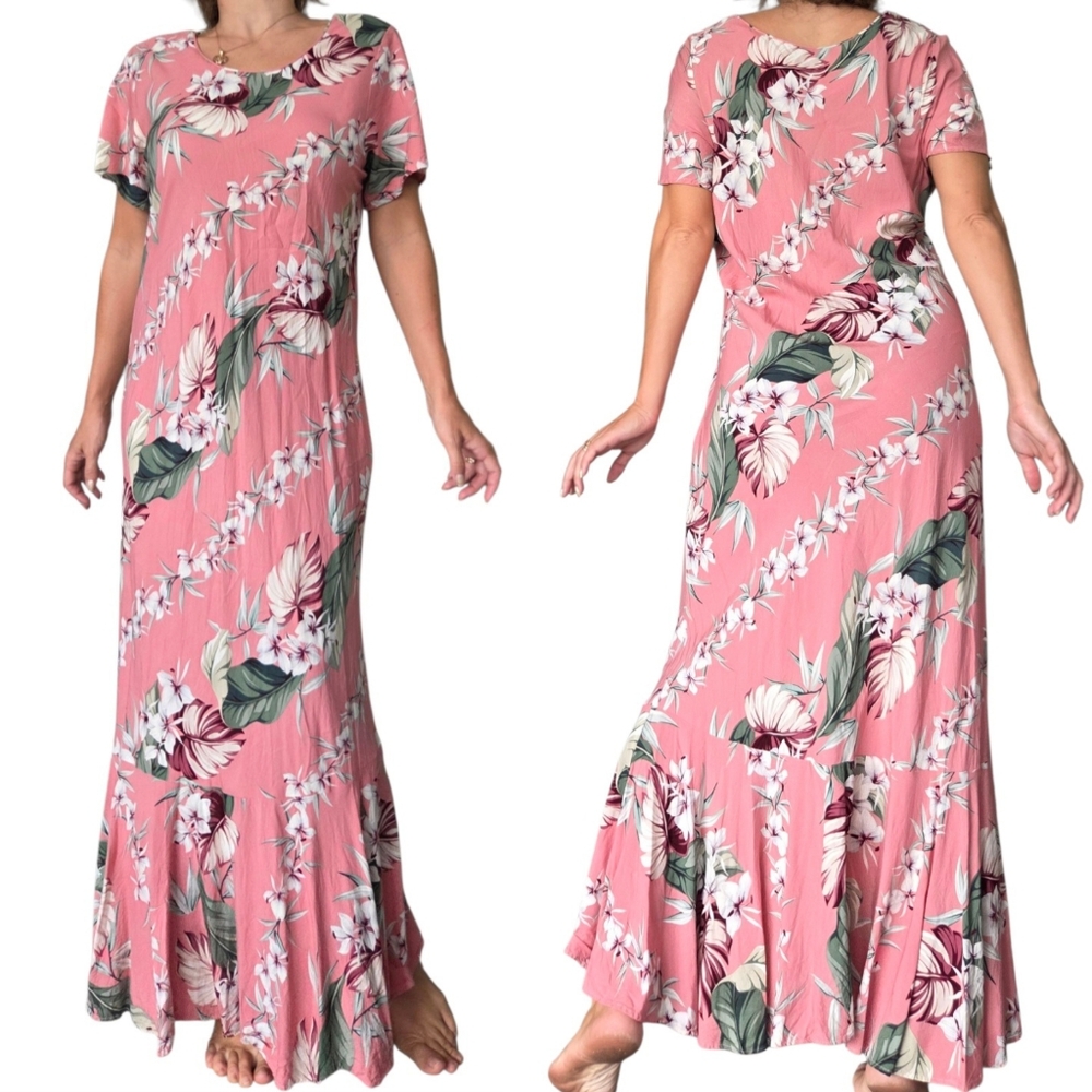 Vintage Karyl Kaye Muumuu Floral Maxi Dress Size 6 Pink‎ Hawaiian Aloha Mermaid